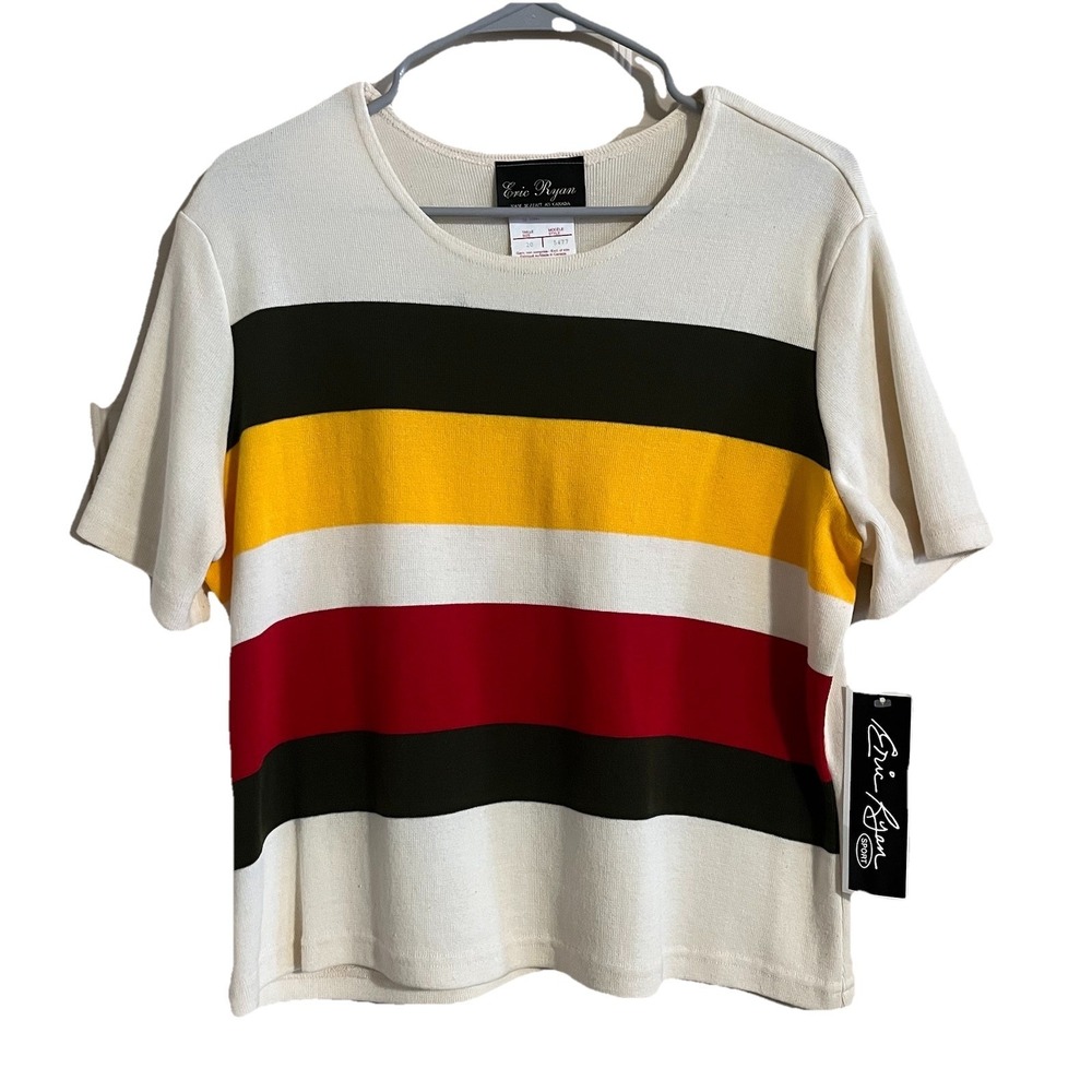 VTG Eric Ryan Sport Bold Block Stripe Knit Top Sz 20 (L) Casual Retro Sunset New